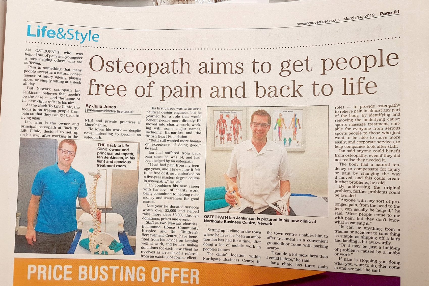 Newark Advertiser Osteopath Article